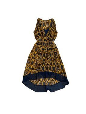 Princess Vera Wang High Low Lined Sleeveless Dress Size S Tribal Blue Yellow